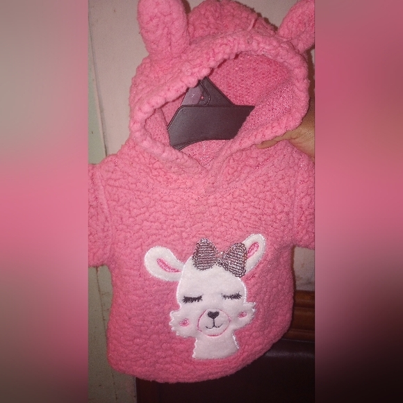 Toddler girl Sherpa fleece hoodie llamb 🦙 ears pullover size 0-3months - Picture 4 of 7